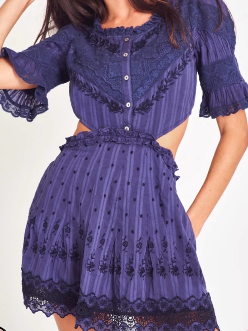 LoveShackFancy Purple Embroidered Mini Dress